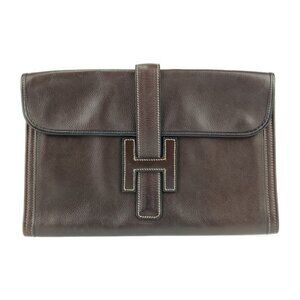 HERMES Brown Leather Clutch Bag